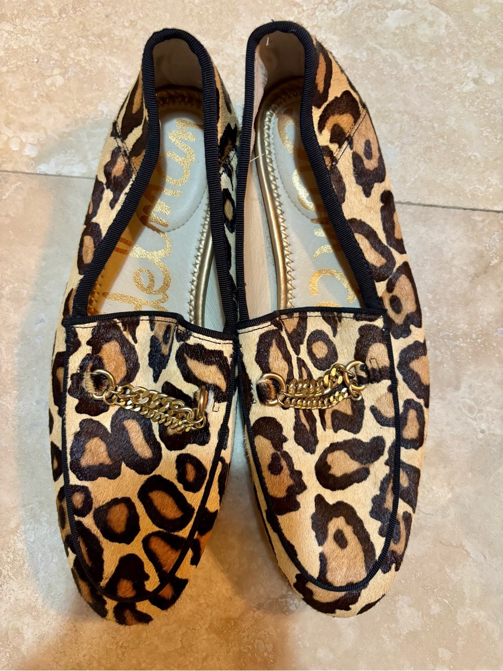 Sam Edelman Leopard Print Chain-Accent Women’s Loafers Tan/Black size 7 Like new - Picture 2 of 6